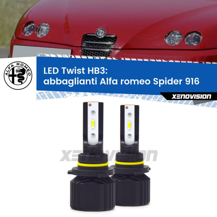 Abbaglianti LED Alfa romeo Spider 916 1995 -2005: HB3 11,000Lm <strong>Kit abbaglianti LED</strong> HB3 per <strong>Alfa romeo Spider</strong> 916 1995 -2005. Compatte, impermeabili, senza ventola: praticamente indistruttibili. Top Quality.