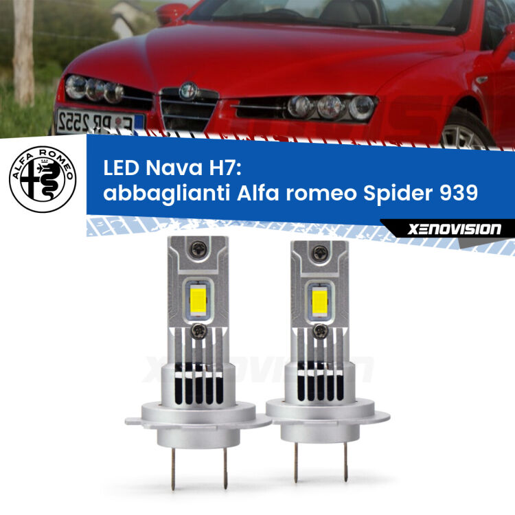 0 Abbaglianti LED Alfa romeo Spider 939 2006 -2010: H7 Nava <strong>Abbaglianti LED no-spie per Alfa romeo Spider</strong> 939 2006 -2010. Coppia lampade <strong>H7</strong> modello Nava canbus, raffreddate a ventola.