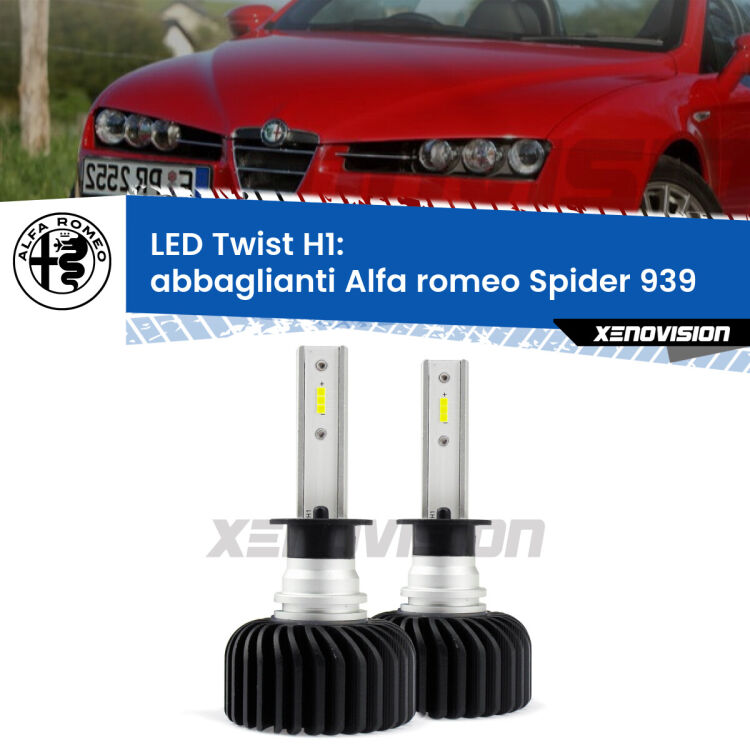 Abbaglianti LED Alfa romeo Spider 939 con fari Xenon: H1 11,000Lm <strong>Kit abbaglianti LED</strong> H1 per <strong>Alfa romeo Spider</strong> 939 con fari Xenon. Compatte, impermeabili, senza ventola: praticamente indistruttibili. Top Quality.