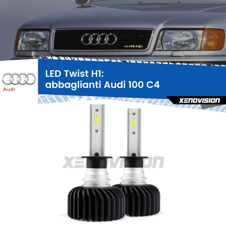 <strong>Kit abbaglianti LED</strong> H1 per <strong>Audi 100</strong> C4 a parabola tripla. Compatte, impermeabili, senza ventola: praticamente indistruttibili. Top Quality.