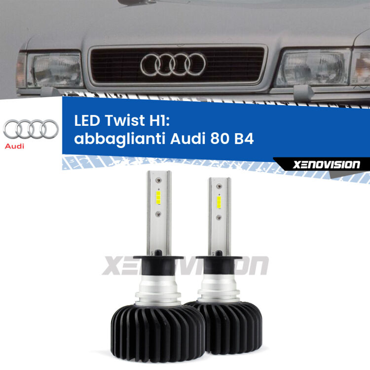 <strong>Kit abbaglianti LED</strong> H1 per <strong>Audi 80</strong> B4 a parabola doppia. Compatte, impermeabili, senza ventola: praticamente indistruttibili. Top Quality.