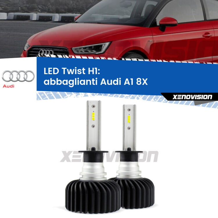 <strong>Kit abbaglianti LED</strong> H1 per <strong>Audi A1</strong> 8X 2010-2014. Compatte, impermeabili, senza ventola: praticamente indistruttibili. Top Quality.
