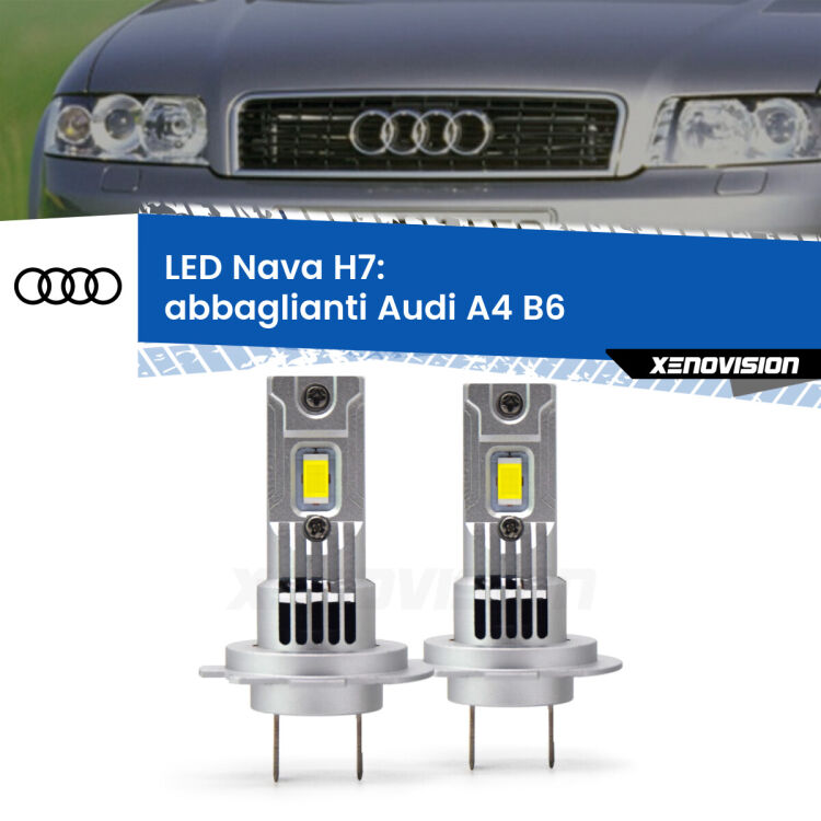 0 Abbaglianti LED Audi A4 B6 2000 -2004: H7 Nava <strong>Abbaglianti LED no-spie per Audi A4</strong> B6 2000 -2004. Coppia lampade <strong>H7</strong> modello Nava canbus, raffreddate a ventola.