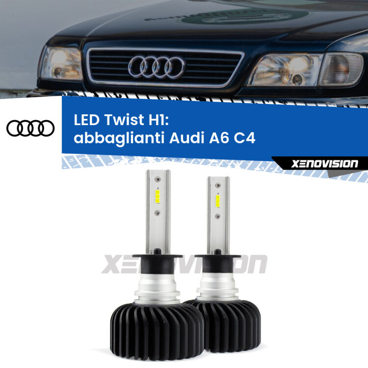 Abbaglianti LED Audi A6 C4 1994 -1997: H1 11,000Lm <strong>Kit abbaglianti LED</strong> H1 per <strong>Audi A6</strong> C4 1994 -1997. Compatte, impermeabili, senza ventola: praticamente indistruttibili. Top Quality.