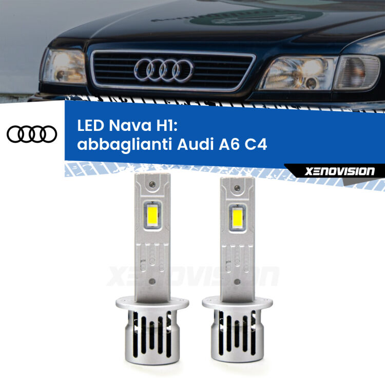 0 Abbaglianti LED Audi A6 C4 1994 -1997: H1 Nava <strong>Abbaglianti LED no-spie per Audi A6</strong> C4 1994 -1997. Coppia lampade <strong> H1</strong> modello Nava canbus, raffreddate a ventola.