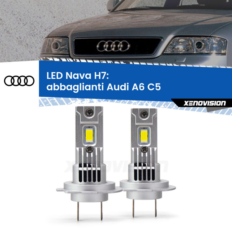 0 Abbaglianti LED Audi A6 C5 1997 -2004: H7 Nava <strong>Abbaglianti LED no-spie per Audi A6</strong> C5 1997 -2004. Coppia lampade <strong>H7</strong> modello Nava canbus, raffreddate a ventola.