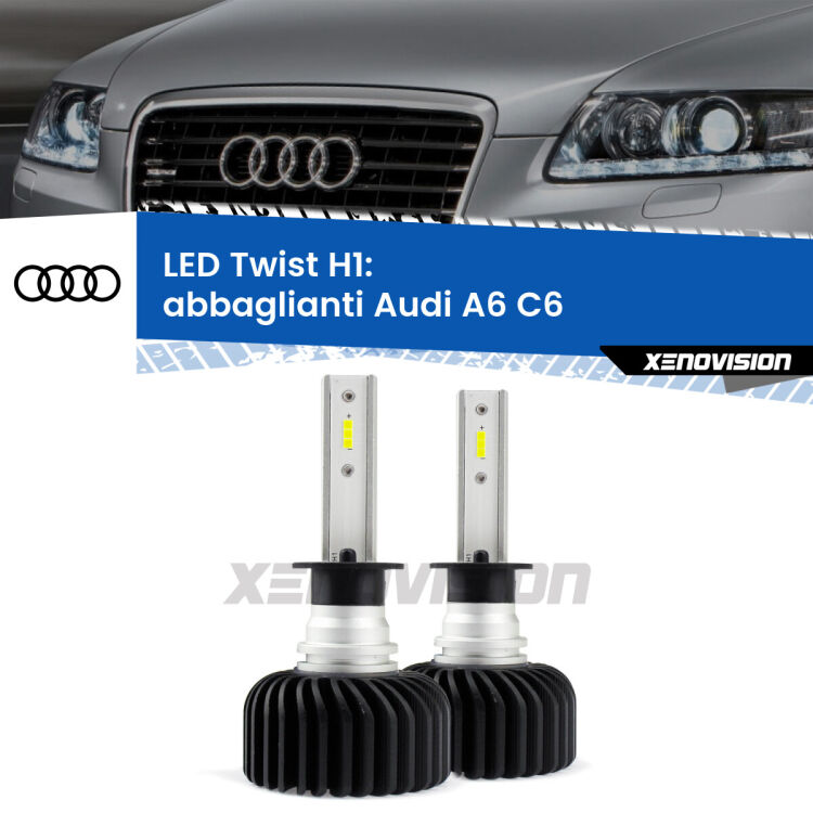 Abbaglianti LED Audi A6 C6 2004 -2008: H1 11,000Lm <strong>Kit abbaglianti LED</strong> H1 per <strong>Audi A6</strong> C6 2004 -2008. Compatte, impermeabili, senza ventola: praticamente indistruttibili. Top Quality.
