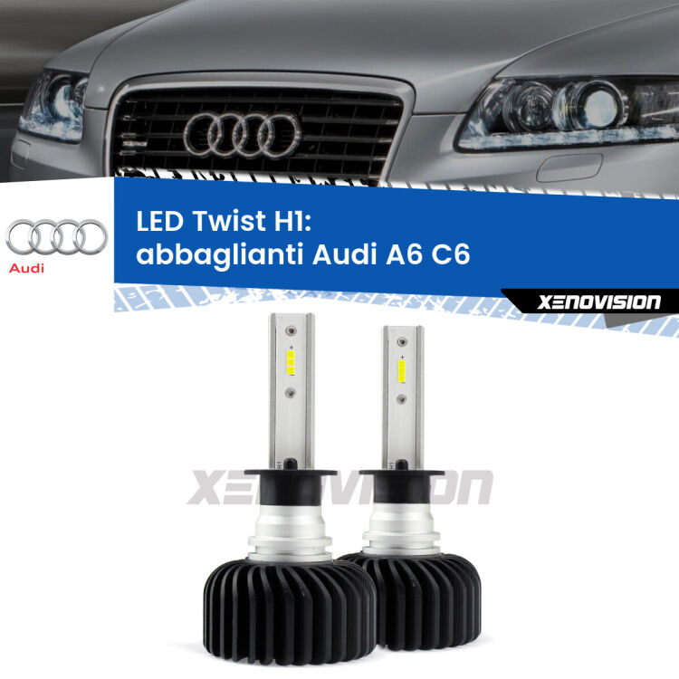 <strong>Kit abbaglianti LED</strong> H1 per <strong>Audi A6</strong> C6 2004-2008. Compatte, impermeabili, senza ventola: praticamente indistruttibili. Top Quality.