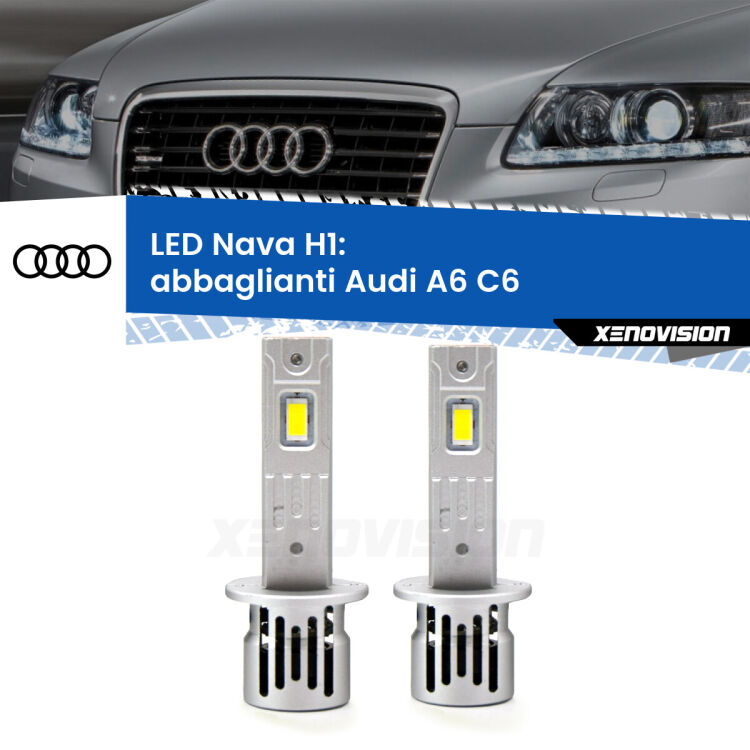 Abbaglianti LED Audi A6 C6 2004 -2008: H1 Nava <strong>Abbaglianti LED no-spie per Audi A6</strong> C6 2004 -2008. Coppia lampade <strong> H1</strong> modello Nava canbus, raffreddate a ventola.