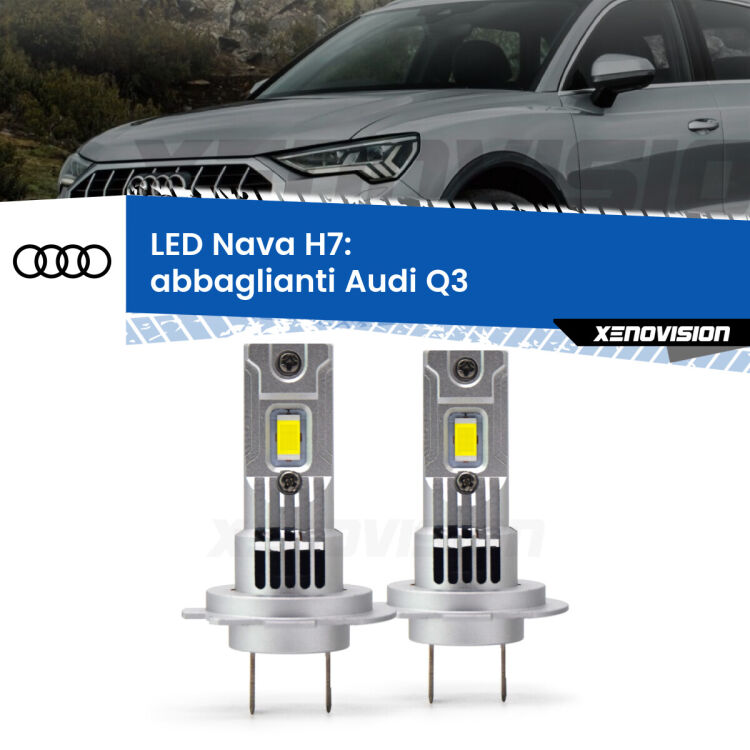0 Abbaglianti LED Audi Q3  2011 -2018: H7 Nava <strong>Abbaglianti LED no-spie per Audi Q3</strong>  2011 -2018. Coppia lampade <strong>H7</strong> modello Nava canbus, raffreddate a ventola.