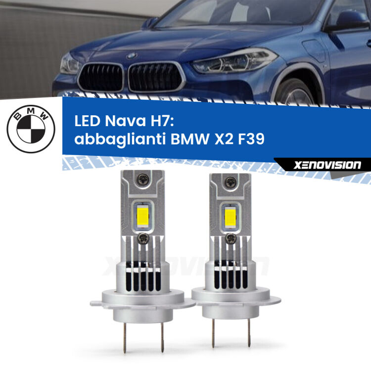 0 Abbaglianti LED BMW X2 F39 2017 in poi: H7 Nava <strong>Abbaglianti LED no-spie per BMW X2</strong> F39 2017 in poi. Coppia lampade <strong>H7</strong> modello Nava canbus, raffreddate a ventola.