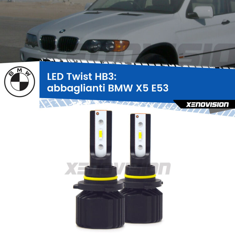 0 Abbaglianti LED BMW X5 E53 1999 -2003: HB3 11,000Lm <strong>Kit abbaglianti LED</strong> HB3 per <strong>BMW X5</strong> E53 1999 -2003. Compatte, impermeabili, senza ventola: praticamente indistruttibili. Top Quality.