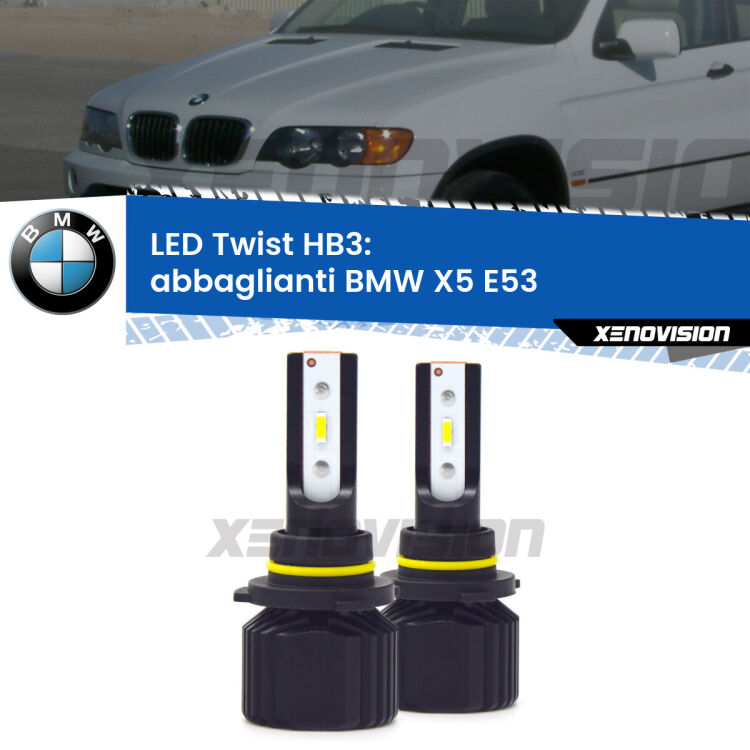 <strong>Kit abbaglianti LED</strong> HB3 per <strong>BMW X5</strong> E53 1999-2003. Compatte, impermeabili, senza ventola: praticamente indistruttibili. Top Quality.