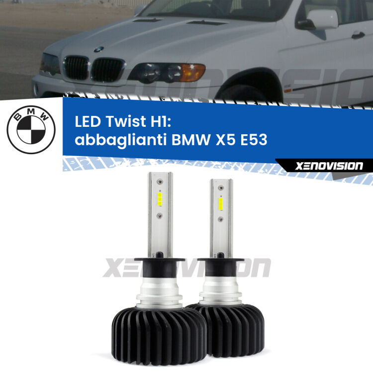 Abbaglianti LED BMW X5 E53 2003 -2005: H1 11,000Lm <strong>Kit abbaglianti LED</strong> H1 per <strong>BMW X5</strong> E53 2003 -2005. Compatte, impermeabili, senza ventola: praticamente indistruttibili. Top Quality.