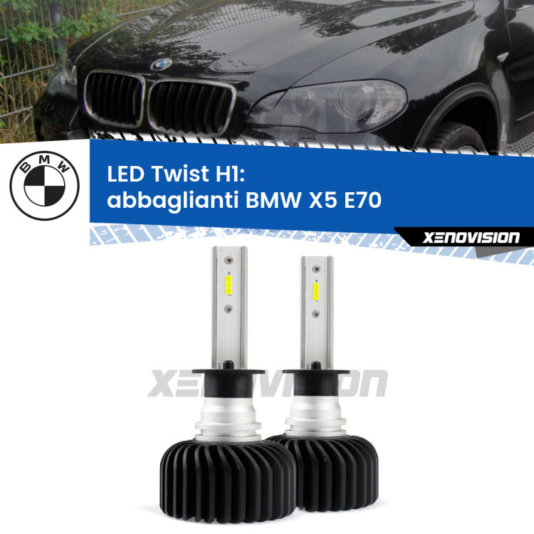 0 Abbaglianti LED BMW X5 E70 2006 -2013: H1 11,000Lm <strong>Kit abbaglianti LED</strong> H1 per <strong>BMW X5</strong> E70 2006 -2013. Compatte, impermeabili, senza ventola: praticamente indistruttibili. Top Quality.