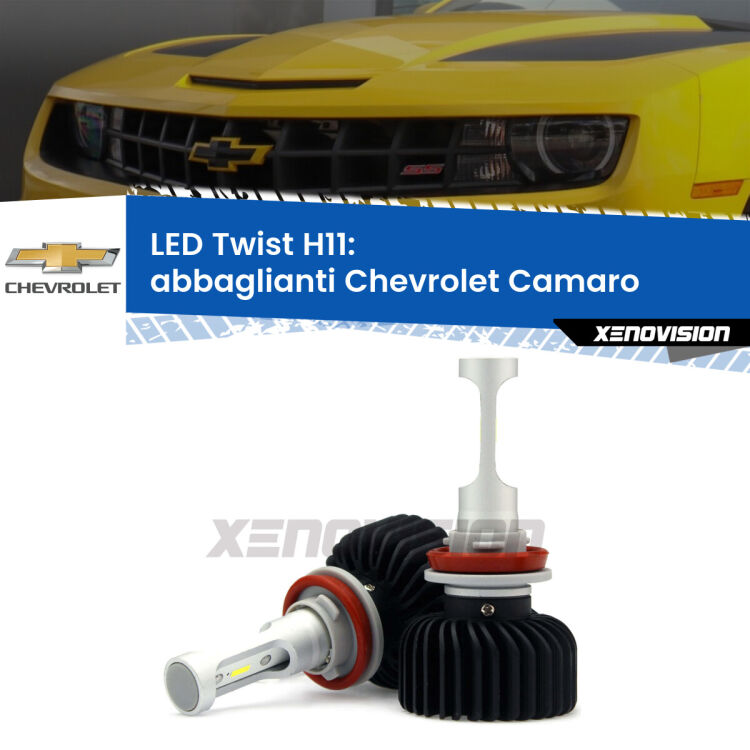 <strong>Kit abbaglianti LED</strong> H11 per <strong>Chevrolet Camaro</strong>  2011-2015. Compatte, impermeabili, senza ventola: praticamente indistruttibili. Top Quality.