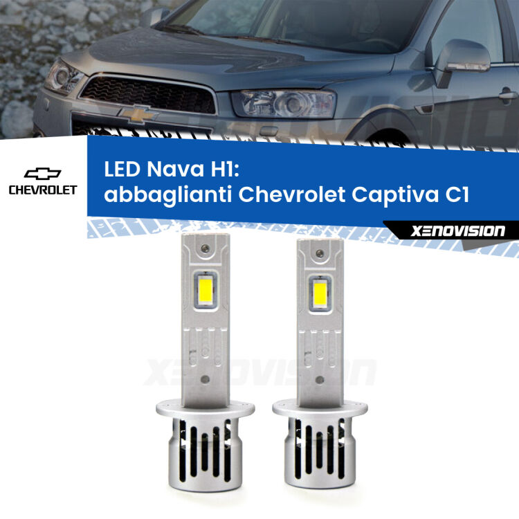 Abbaglianti LED Chevrolet Captiva C1 2006 -2015: H1 Nava <strong>Abbaglianti LED no-spie per Chevrolet Captiva</strong> C1 2006 -2015. Coppia lampade <strong> H1</strong> modello Nava canbus, raffreddate a ventola.