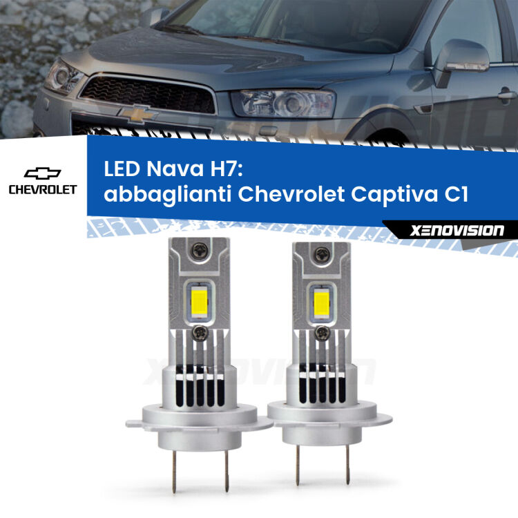 Abbaglianti LED Chevrolet Captiva C1 2016 -2018: H7 Nava <strong>Abbaglianti LED no-spie per Chevrolet Captiva</strong> C1 2016 -2018. Coppia lampade <strong>H7</strong> modello Nava canbus, raffreddate a ventola.