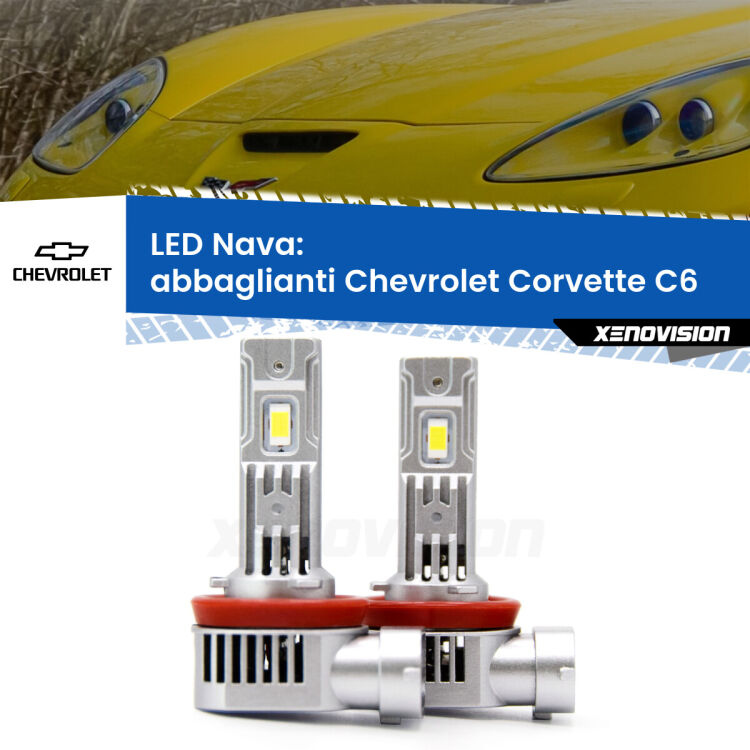 Abbaglianti LED Chevrolet Corvette C6 2005 -2013: Nava 20,000Lm <strong>Abbaglianti LED no-spie per Chevrolet Corvette</strong> C6 2005 -2013. Coppia lampade <strong>H11</strong>/H9/H8/H16(JP) modello Nava canbus, raffreddate a ventola.