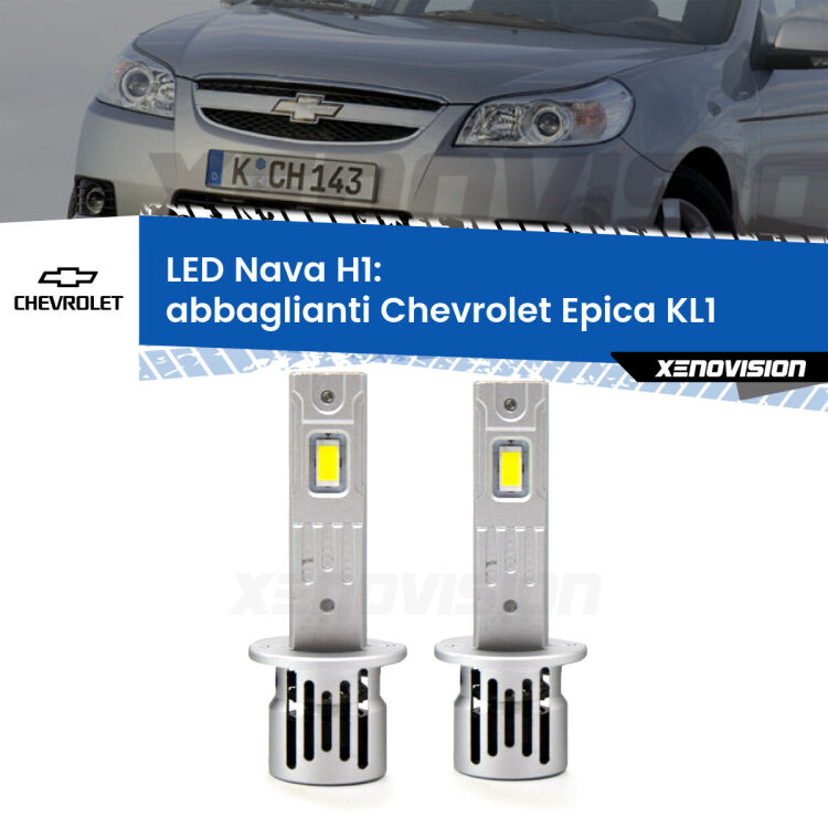 Abbaglianti LED Chevrolet Epica KL1 2005 -2011: H1 Nava <strong>Abbaglianti LED no-spie per Chevrolet Epica</strong> KL1 2005 -2011. Coppia lampade <strong> H1</strong> modello Nava canbus, raffreddate a ventola.