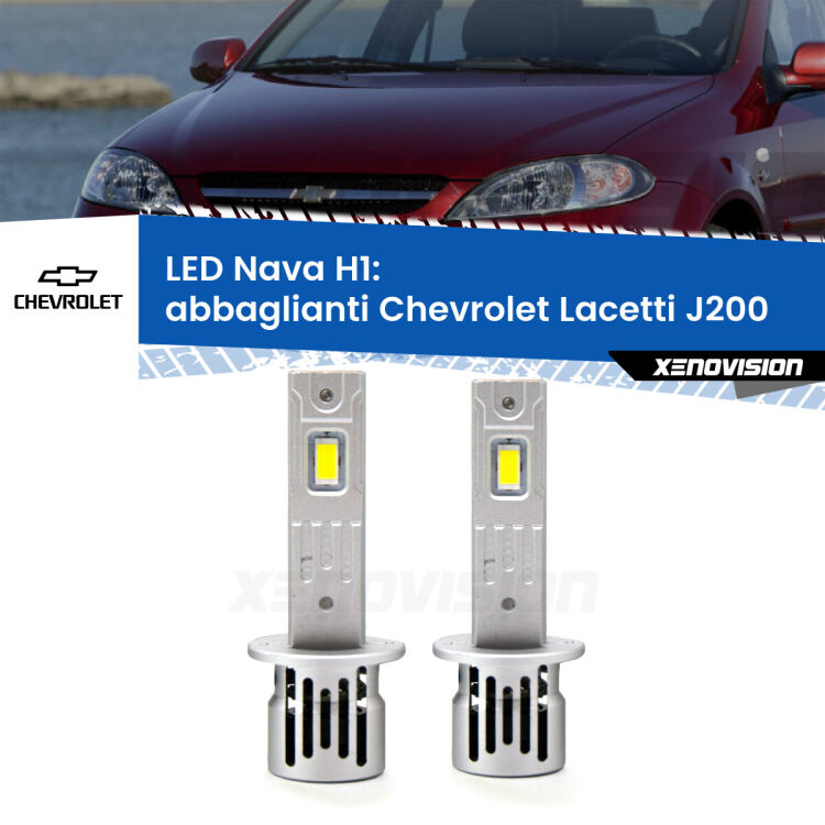 0 Abbaglianti LED Chevrolet Lacetti J200 2002 -2009: H1 Nava <strong>Abbaglianti LED no-spie per Chevrolet Lacetti</strong> J200 2002 -2009. Coppia lampade <strong> H1</strong> modello Nava canbus, raffreddate a ventola.