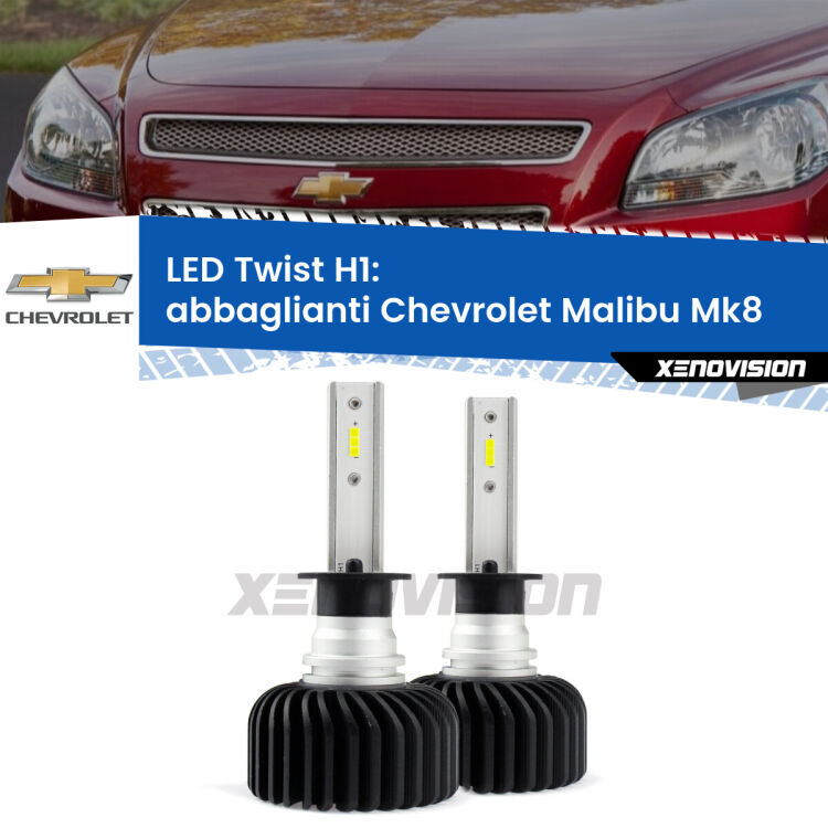 <strong>Kit abbaglianti LED</strong> H1 per <strong>Chevrolet Malibu</strong> Mk8 2012-2015. Compatte, impermeabili, senza ventola: praticamente indistruttibili. Top Quality.