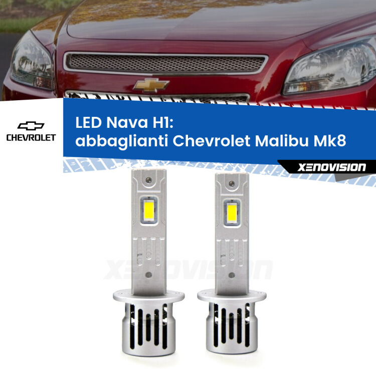 Abbaglianti LED Chevrolet Malibu Mk8 2012 -2015: H1 Nava <strong>Abbaglianti LED no-spie per Chevrolet Malibu</strong> Mk8 2012 -2015. Coppia lampade <strong> H1</strong> modello Nava canbus, raffreddate a ventola.