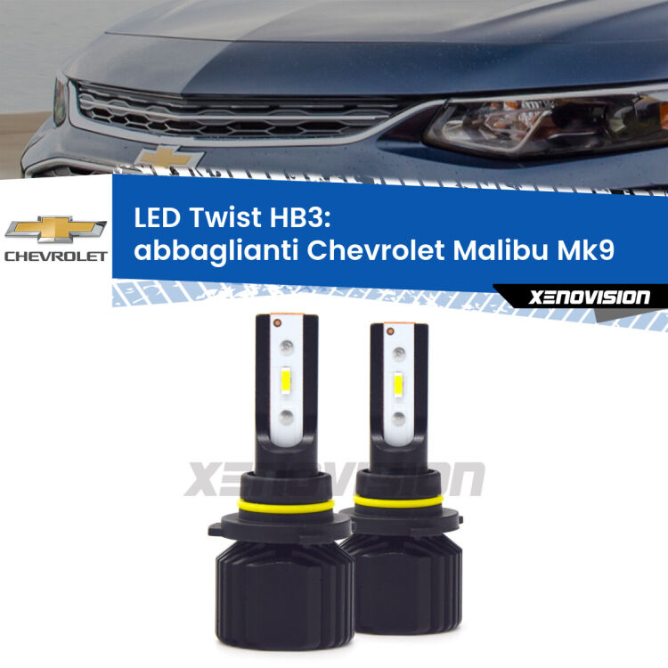 <strong>Kit abbaglianti LED</strong> HB3 per <strong>Chevrolet Malibu</strong> Mk9 2016in poi. Compatte, impermeabili, senza ventola: praticamente indistruttibili. Top Quality.