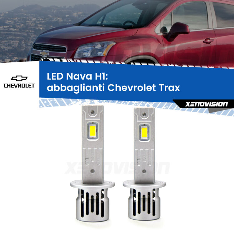 0 Abbaglianti LED Chevrolet Trax 2012 in poi: H1 Nava <strong>Abbaglianti LED no-spie per Chevrolet Trax</strong> 2012 in poi. Coppia lampade <strong> H1</strong> modello Nava canbus, raffreddate a ventola.