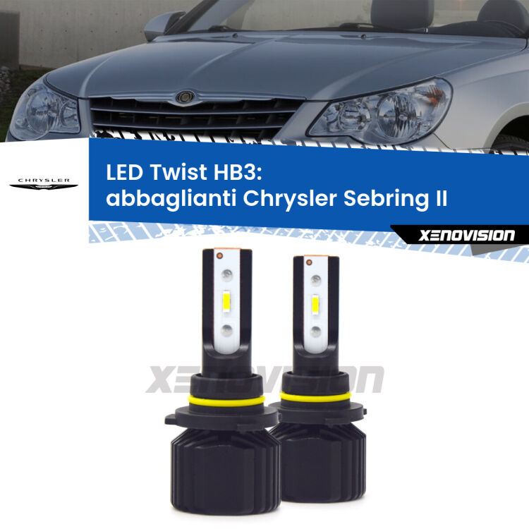 Abbaglianti LED Chrysler Sebring II 2007 -2010: HB3 11,000Lm <strong>Kit abbaglianti LED</strong> HB3 per <strong>Chrysler Sebring</strong> II 2007 -2010. Compatte, impermeabili, senza ventola: praticamente indistruttibili. Top Quality.