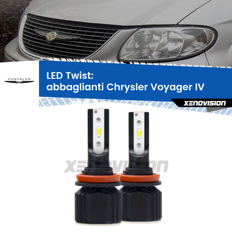 Abbaglianti LED Chrysler Voyager IV 2005 -2007: Twist 11,000Lm <strong>Kit abbaglianti LED</strong> per <strong>Chrysler Voyager IV</strong> 2005 -2007. Compatte, impermeabili, senza ventola: praticamente indistruttibili. Top Quality.