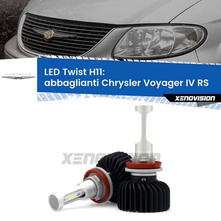 <strong>Kit abbaglianti LED</strong> H11 per <strong>Chrysler Voyager IV</strong> RS 2005-2007. Compatte, impermeabili, senza ventola: praticamente indistruttibili. Top Quality.