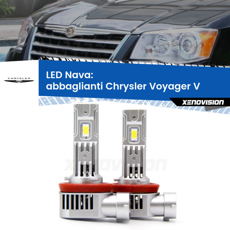0 Abbaglianti LED Chrysler Voyager V 2007 -2016: Nava 20,000Lm <strong>Abbaglianti LED no-spie per Chrysler Voyager V</strong> 2007 -2016. Coppia lampade <strong>H11</strong>/H9/H8/H16(JP) modello Nava canbus, raffreddate a ventola.
