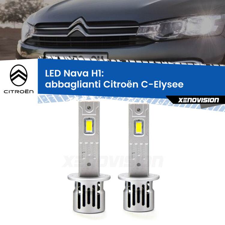 0 Abbaglianti LED Citroën C-Elysee 2012 in poi: H1 Nava <strong>Abbaglianti LED no-spie per Citroën C-Elysee</strong> 2012 in poi. Coppia lampade <strong> H1</strong> modello Nava canbus, raffreddate a ventola.