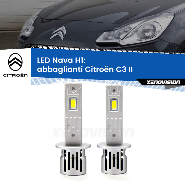 Abbaglianti LED Citroën C3 II 2009 -2016: H1 Nava <strong>Abbaglianti LED no-spie per Citroën C3</strong> II 2009 -2016. Coppia lampade <strong> H1</strong> modello Nava canbus, raffreddate a ventola.