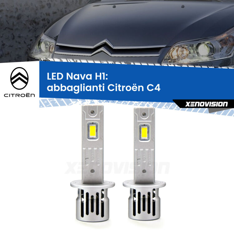 Abbaglianti LED Citroën C4  2004 -2011: H1 Nava <strong>Abbaglianti LED no-spie per Citroën C4</strong>  2004 -2011. Coppia lampade <strong> H1</strong> modello Nava canbus, raffreddate a ventola.