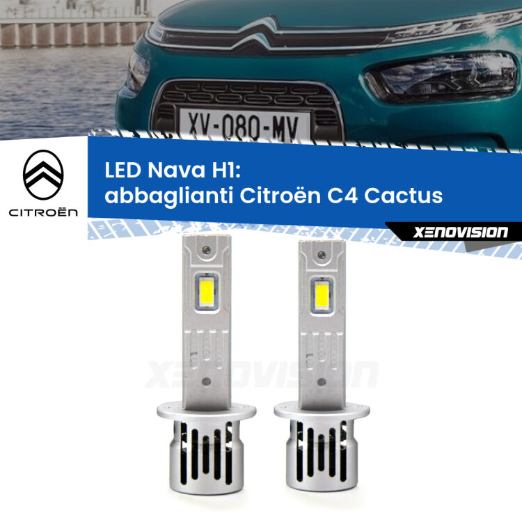 Abbaglianti LED Citroën C4 Cactus  2014 in poi: H1 Nava <strong>Abbaglianti LED no-spie per Citroën C4 Cactus</strong>  2014 in poi. Coppia lampade <strong> H1</strong> modello Nava canbus, raffreddate a ventola.