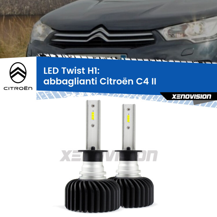 Abbaglianti LED Citroën C4 II prima serie: H1 11,000Lm <strong>Kit abbaglianti LED</strong> H1 per <strong>Citroën C4</strong> II prima serie. Compatte, impermeabili, senza ventola: praticamente indistruttibili. Top Quality.