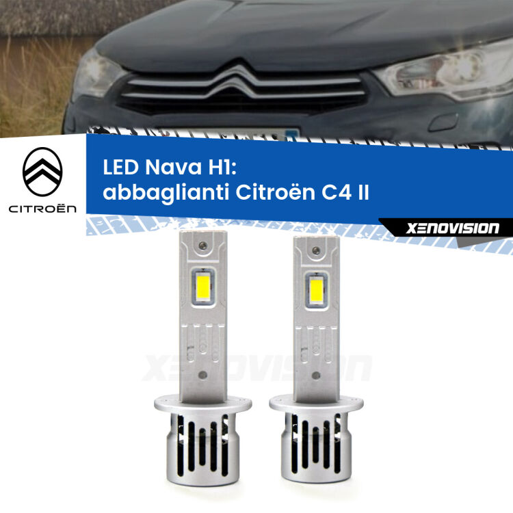 0 Abbaglianti LED Citroën C4 II prima serie: H1 Nava <strong>Abbaglianti LED no-spie per Citroën C4</strong> II prima serie. Coppia lampade <strong> H1</strong> modello Nava canbus, raffreddate a ventola.