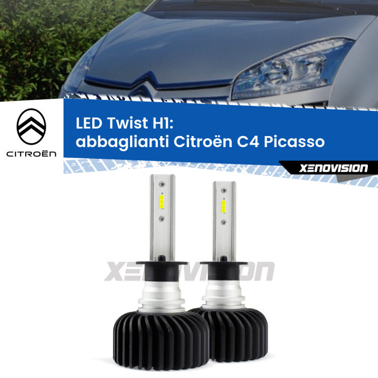 Abbaglianti LED Citroën C4 Picasso 2006 -2013: H1 11,000Lm <strong>Kit abbaglianti LED</strong> H1 per <strong>Citroën C4 Picasso</strong> 2006 -2013. Compatte, impermeabili, senza ventola: praticamente indistruttibili. Top Quality.