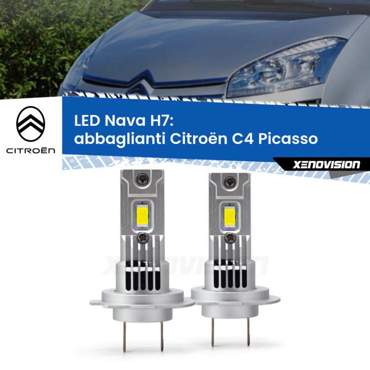 0 Abbaglianti LED Citroën C4 Picasso con fari Bi-Xenon: H7 Nava <strong>Abbaglianti LED no-spie per Citroën C4 Picasso</strong> con fari Bi-Xenon. Coppia lampade <strong>H7</strong> modello Nava canbus, raffreddate a ventola.