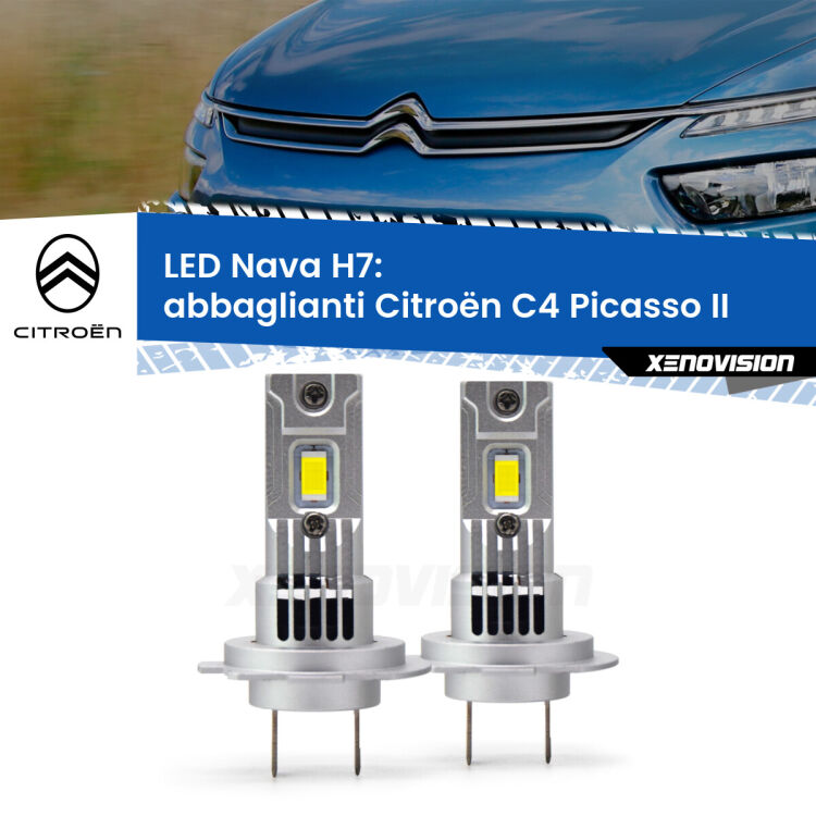0 Abbaglianti LED Citroën C4 Picasso II 2013 in poi: H7 Nava <strong>Abbaglianti LED no-spie per Citroën C4 Picasso</strong> II 2013 in poi. Coppia lampade <strong>H7</strong> modello Nava canbus, raffreddate a ventola.