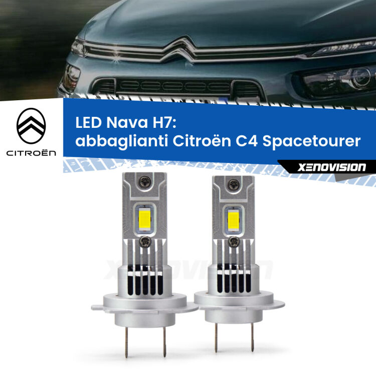 Abbaglianti LED Citroën C4 Spacetourer  2018 in poi: H7 Nava <strong>Abbaglianti LED no-spie per Citroën C4 Spacetourer</strong>  2018 in poi. Coppia lampade <strong>H7</strong> modello Nava canbus, raffreddate a ventola.
