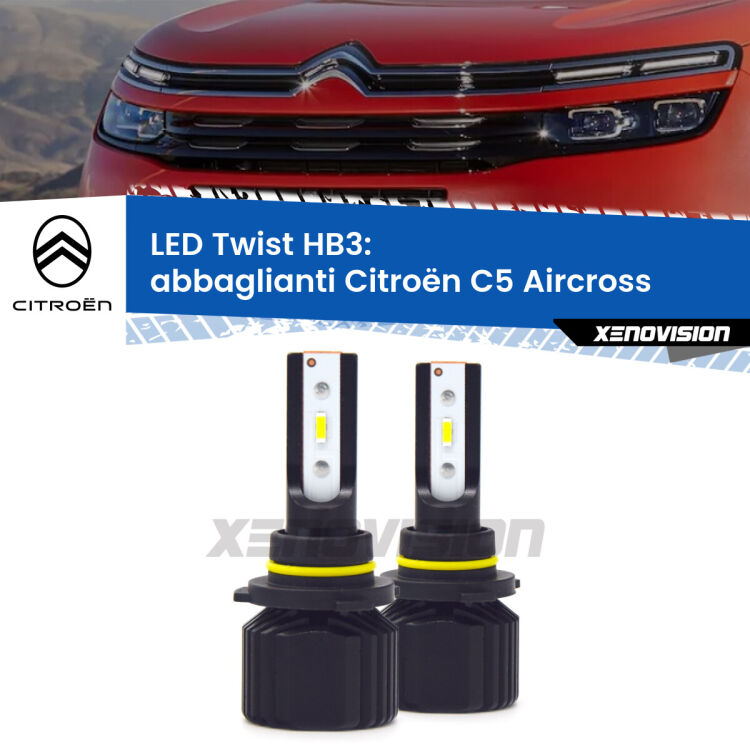 Abbaglianti LED Citroën C5 Aircross 2017 in poi: HB3 11,000Lm <strong>Kit abbaglianti LED</strong> HB3 per <strong>Citroën C5 Aircross</strong> 2017 in poi. Compatte, impermeabili, senza ventola: praticamente indistruttibili. Top Quality.