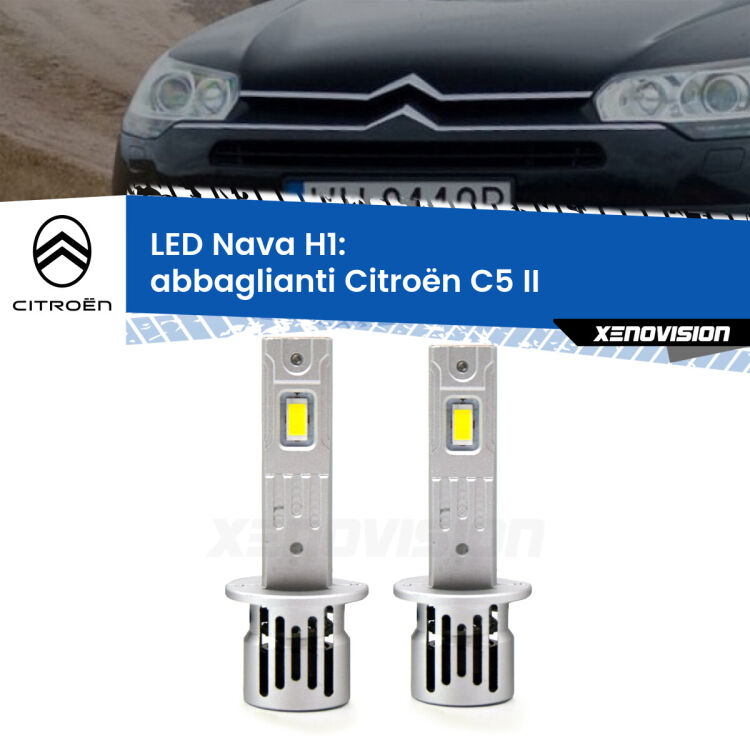 Abbaglianti LED Citroën C5 II 2008 -2014: H1 Nava <strong>Abbaglianti LED no-spie per Citroën C5</strong> II 2008 -2014. Coppia lampade <strong> H1</strong> modello Nava canbus, raffreddate a ventola.