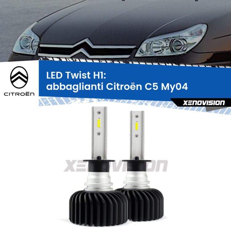 Abbaglianti LED Citroën C5 My04 2004 -2008: H1 11,000Lm <strong>Kit abbaglianti LED</strong> H1 per <strong>Citroën C5</strong> My04 2004 -2008. Compatte, impermeabili, senza ventola: praticamente indistruttibili. Top Quality.