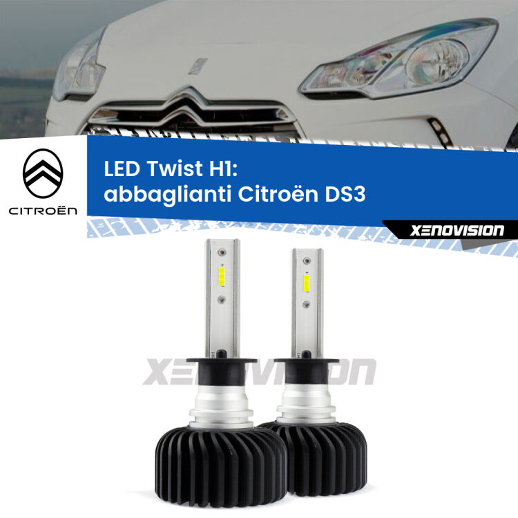 Abbaglianti LED Citroën DS3 2009 -2015: H1 11,000Lm <strong>Kit abbaglianti LED</strong> H1 per <strong>Citroën DS3</strong> 2009 -2015. Compatte, impermeabili, senza ventola: praticamente indistruttibili. Top Quality.
