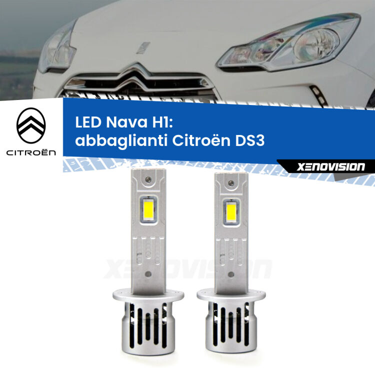 0 Abbaglianti LED Citroën DS3 2009 -2015: H1 Nava <strong>Abbaglianti LED no-spie per Citroën DS3</strong> 2009 -2015. Coppia lampade <strong> H1</strong> modello Nava canbus, raffreddate a ventola.