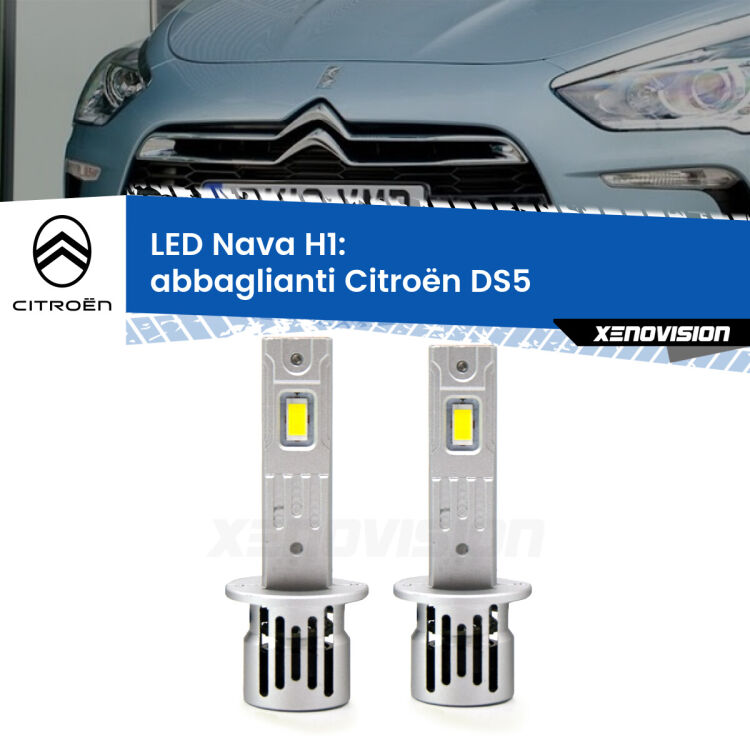 Abbaglianti LED Citroën DS5  2011 -2015: H1 Nava <strong>Abbaglianti LED no-spie per Citroën DS5</strong>  2011 -2015. Coppia lampade <strong> H1</strong> modello Nava canbus, raffreddate a ventola.
