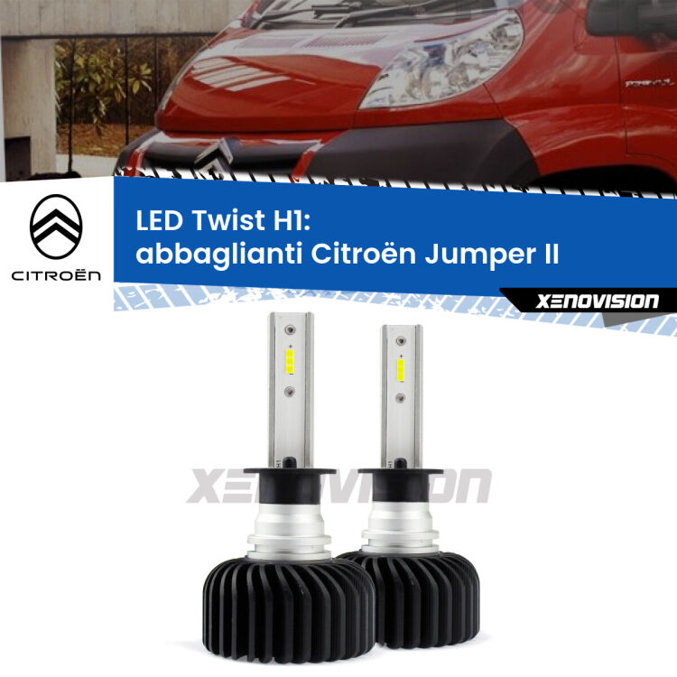 Abbaglianti LED Citroën Jumper II 2002 in poi: H1 11,000Lm <strong>Kit abbaglianti LED</strong> H1 per <strong>Citroën Jumper</strong> II 2002 in poi. Compatte, impermeabili, senza ventola: praticamente indistruttibili. Top Quality.